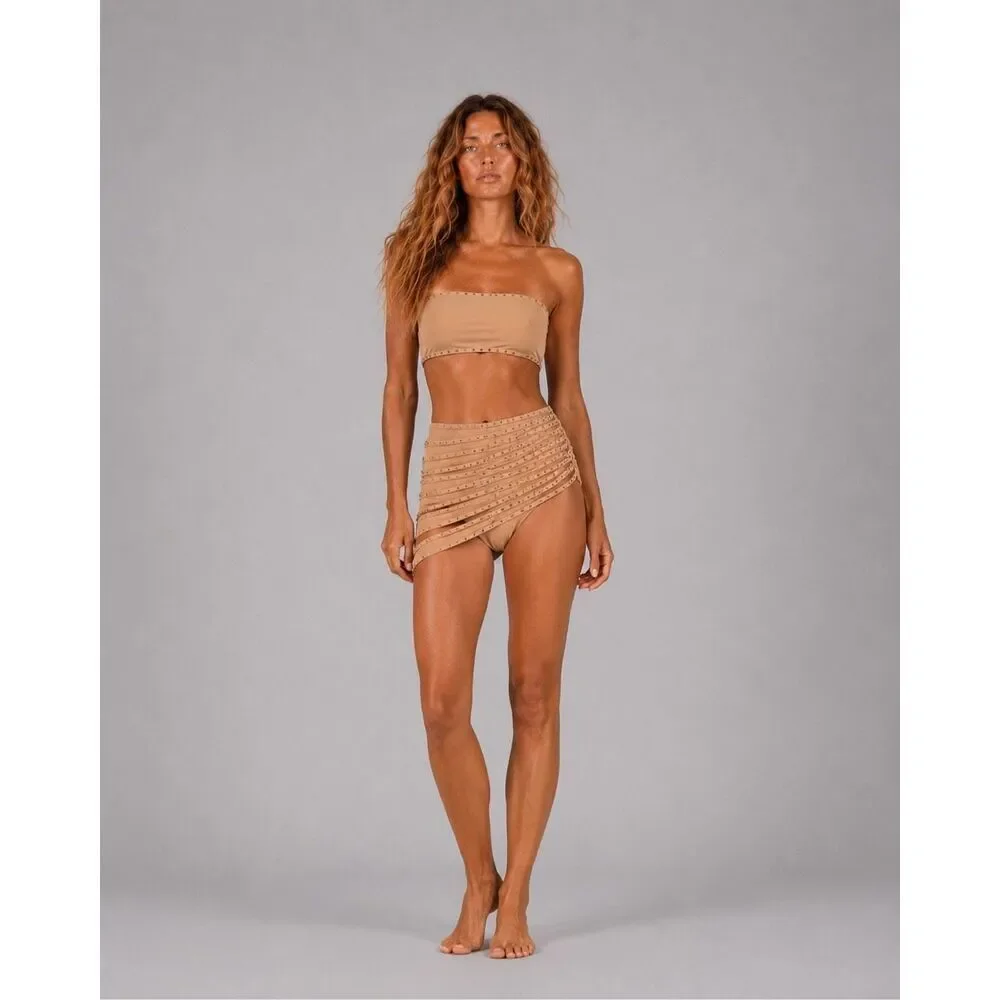 NWT SKIMS Rhinestone Swim Sarong Cover-Up Cocoa Crystal Wrap Skirt Size Small
